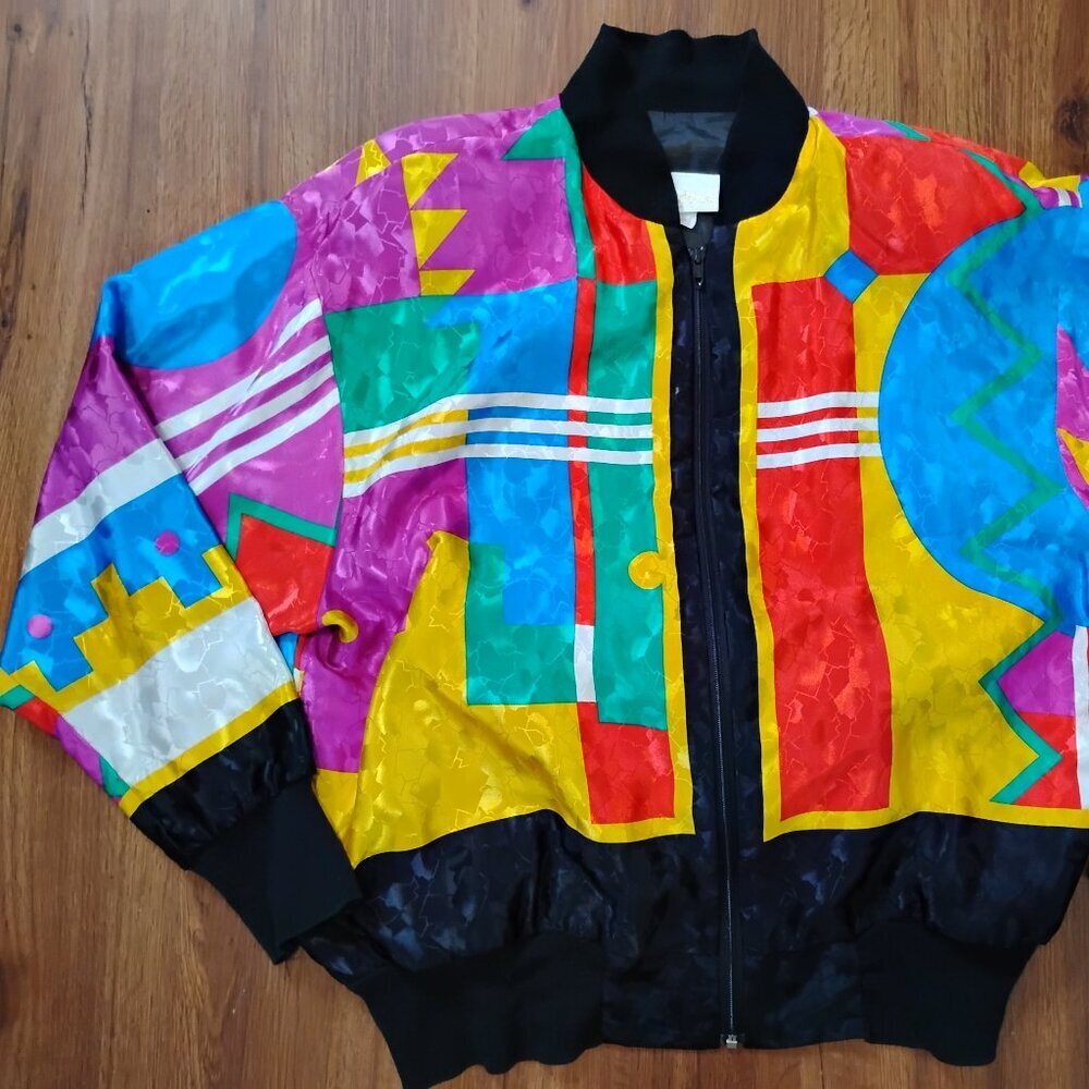 Vintage Jordana MCM Color Block Bomber Jacket - Picture 2 of 8